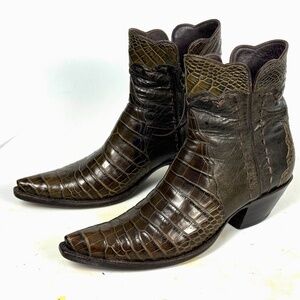 Stallion Brown Cowboy Ankle Booties - Wmn's Sz 9.5M Crocodile Gator Zorros